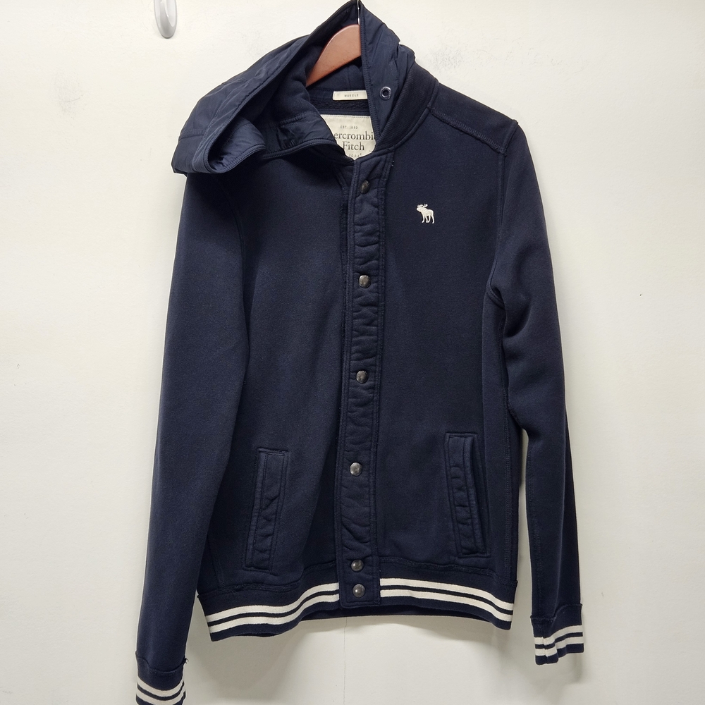Abercrombie & Fitch Muscle Hoodie Jacket Men Size XL Navy Y2K Snap Closure Logo